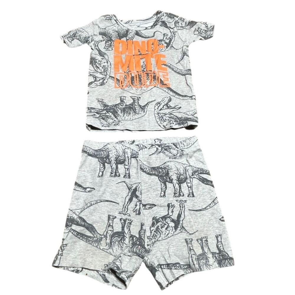 Childrens Place gray short sleeve and shorts dinosaur print Dino Mite Dude